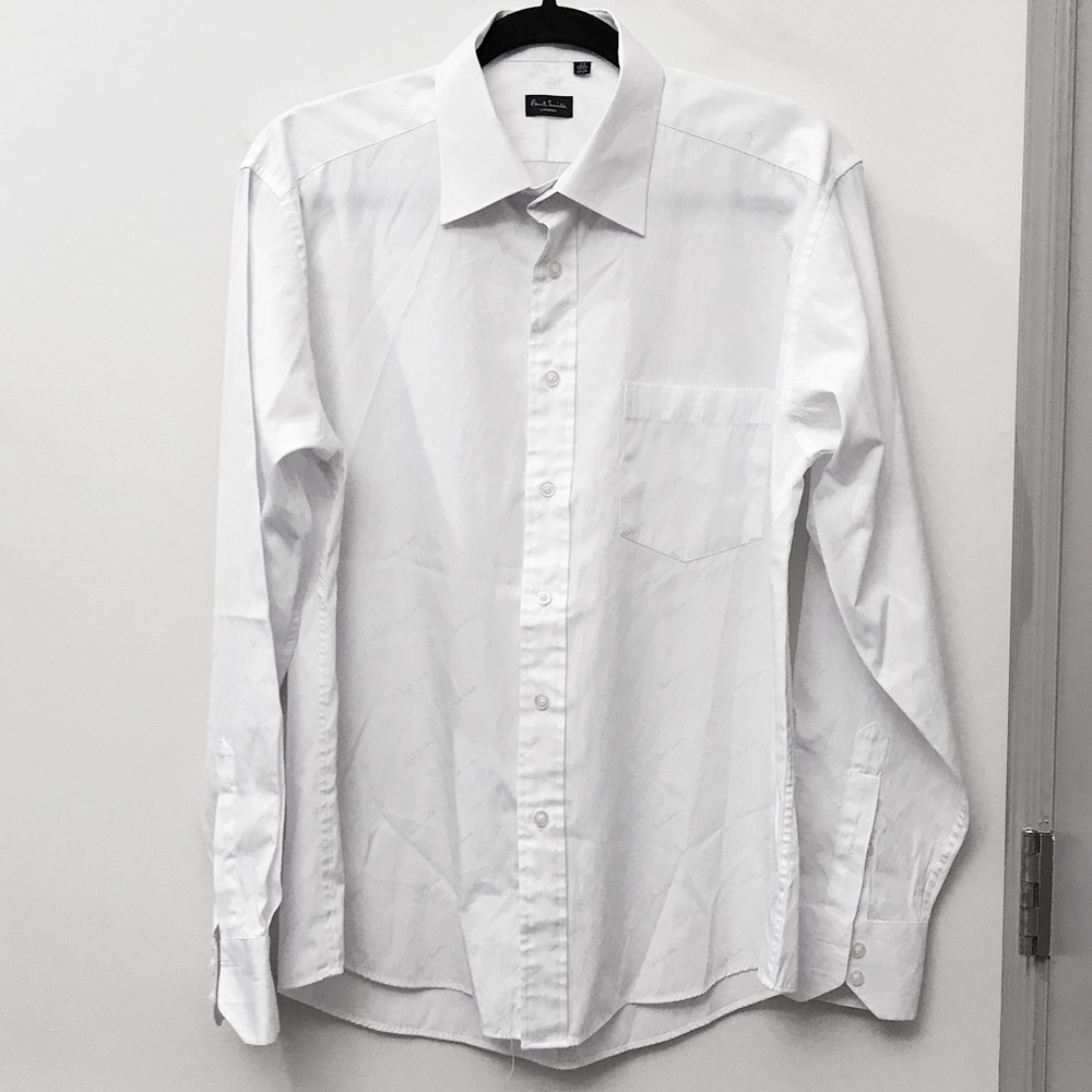 Paul Smith London Logo Monogram White Cotton Button Down Dress Shirt Large 16.5